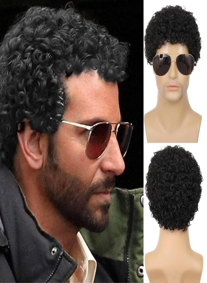 Wiwige Mens Curly Afro Wigs Short Black Wig for Male California Halloween Cosplay Costume Full Wigs - Image 1